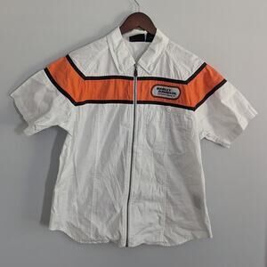 Men's Harley Davidson Small White Orange Black Biker Stripe Short Sleeve